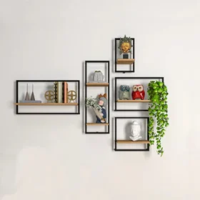 Urban Style Decorative Metal Framed Wall Shelves - Set of 5 from SGK Printers, Modern Design for Stylish Home Storage and Decor, Perfect for Displaying Books and Decorative Items.