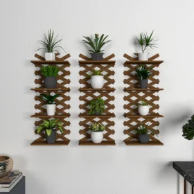 Modern Criss Cross Dark Walnut Planter Shelves Set of 3