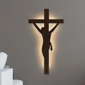 Jesus Cross Backlit Acrylic Wall Hanging with LED Night Light - Spiritual Home Decor