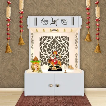 Elegant MDF wood floor temple with easy installation by SGK Printers – Made in India pooja mandir.