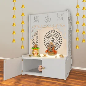 sgk printers 4th-designer-om-chakra-floor-temple-with-spacious-wooden-shelf-_-inbuilt-focus-lightwhite-finish-